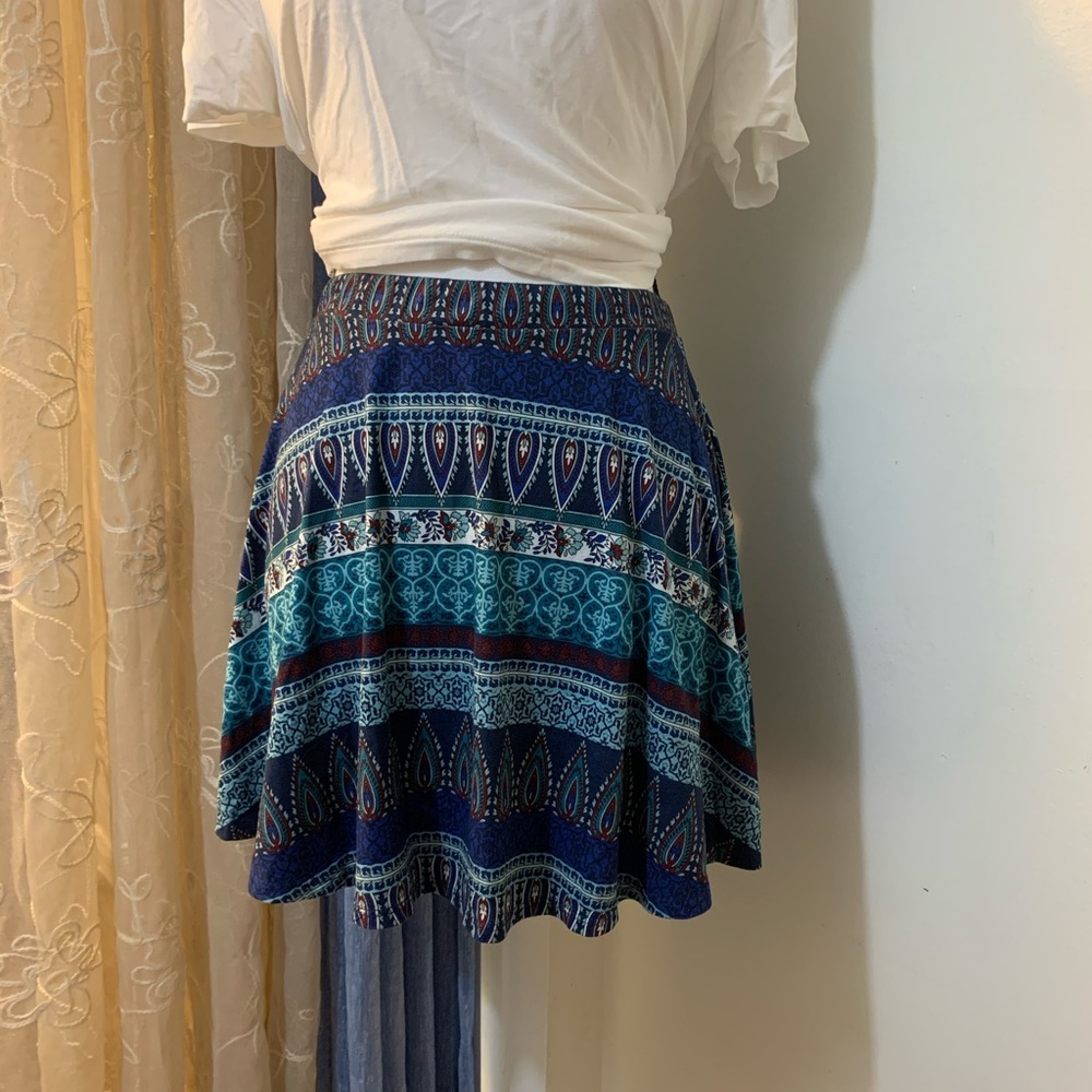 Izzy & Me Blue Floral Faux-Suede Mini Skirt